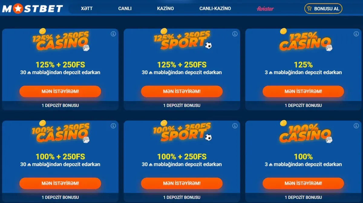 Mostbet oyunçuları üçün bonuslar Mostbet bonus